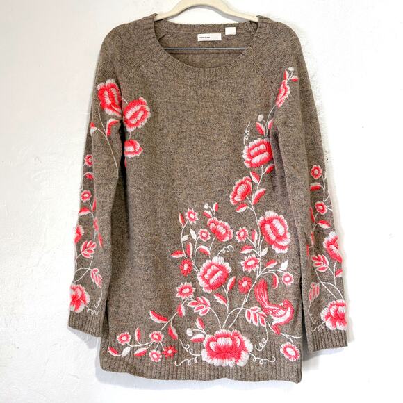 ANTHROPOLOGIE Embroidered Ranunculus Wool Blend Tunic Sweater in Multi Size M - Picture 4 of 13